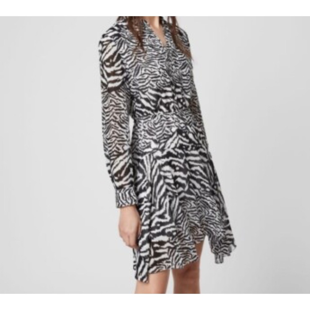 ALLSAINTS Zebra Long Sleeve  Dress Small y2k boho whimsi flowy animal print